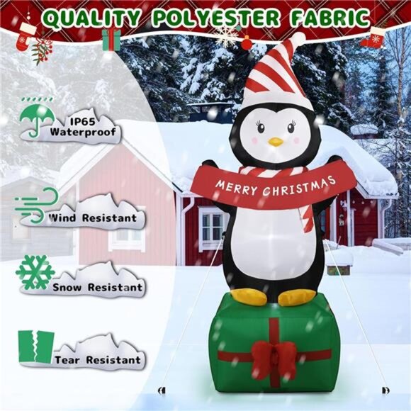 6FT Christmas Penguin Inflatables Decoration with LED Lights, Blow Up Decoration - Picture 5 of 6